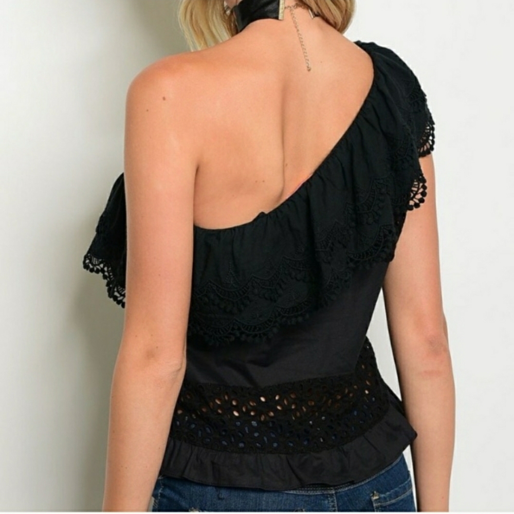 HP Black Eyelet Ruffle Top - Picture 2 of 2